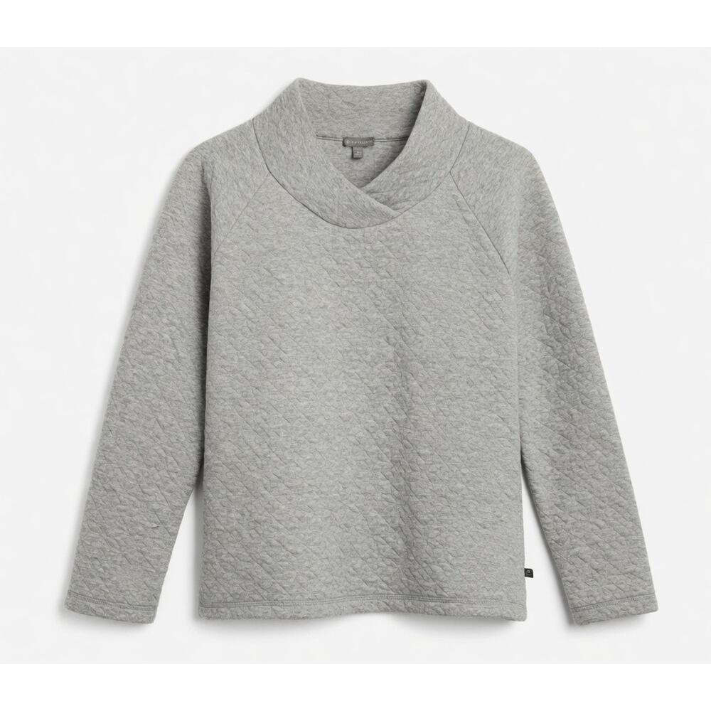 T by Talbots Large Gray Textured Sweater Top Metallic Snowflake V-Neck Cozy Warm - Picture 2 of 8